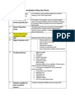 Key points on incubation policy