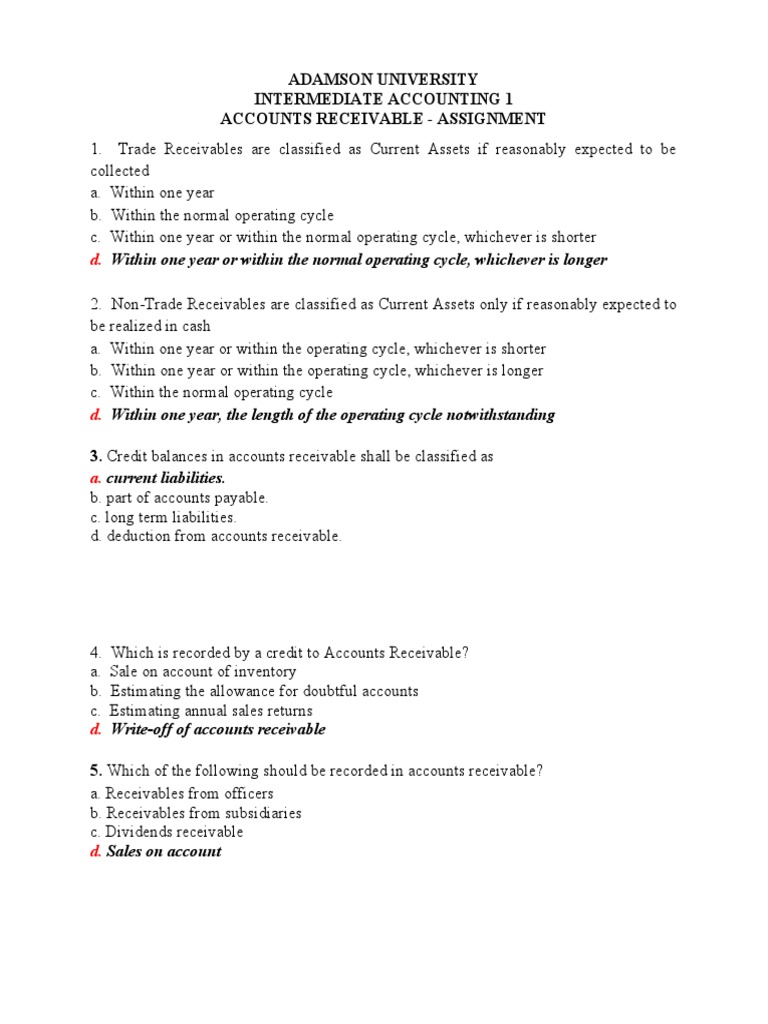 (02B) Accts Rec Assignment ANSWER KEY | PDF | Bad Debt | Debits And Credits