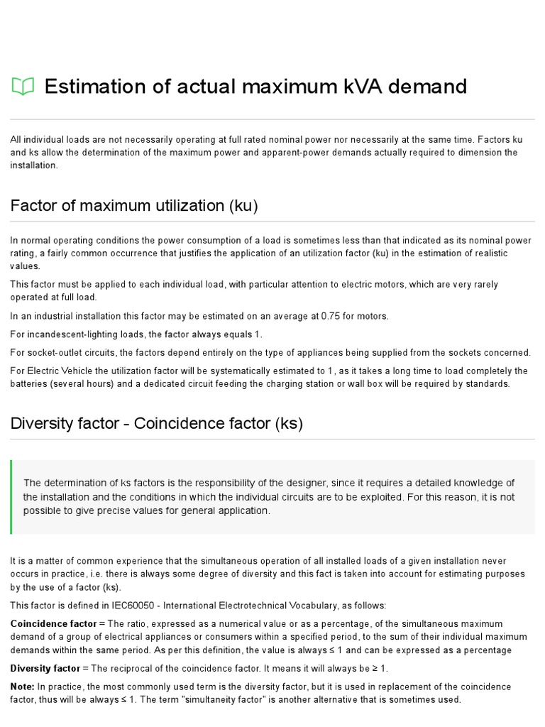 Estimation of Actual Maximum kVA Demand Electrical Installation Guide