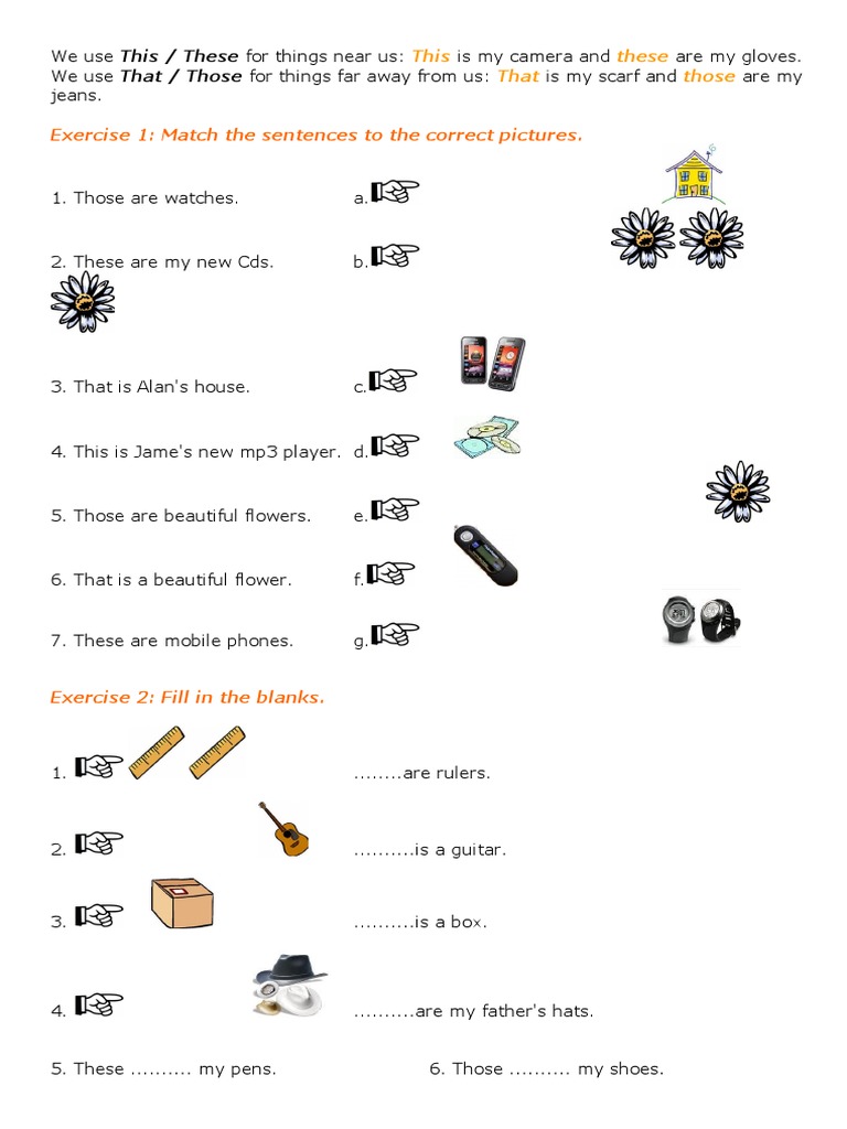 Demonstrative Pronouns Exercises with Pictures | PDF | Home & Garden