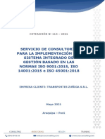 Cotización 114-2021 Consultoria Implementacion Trinorma - Transportes Zuñiga S.R.L