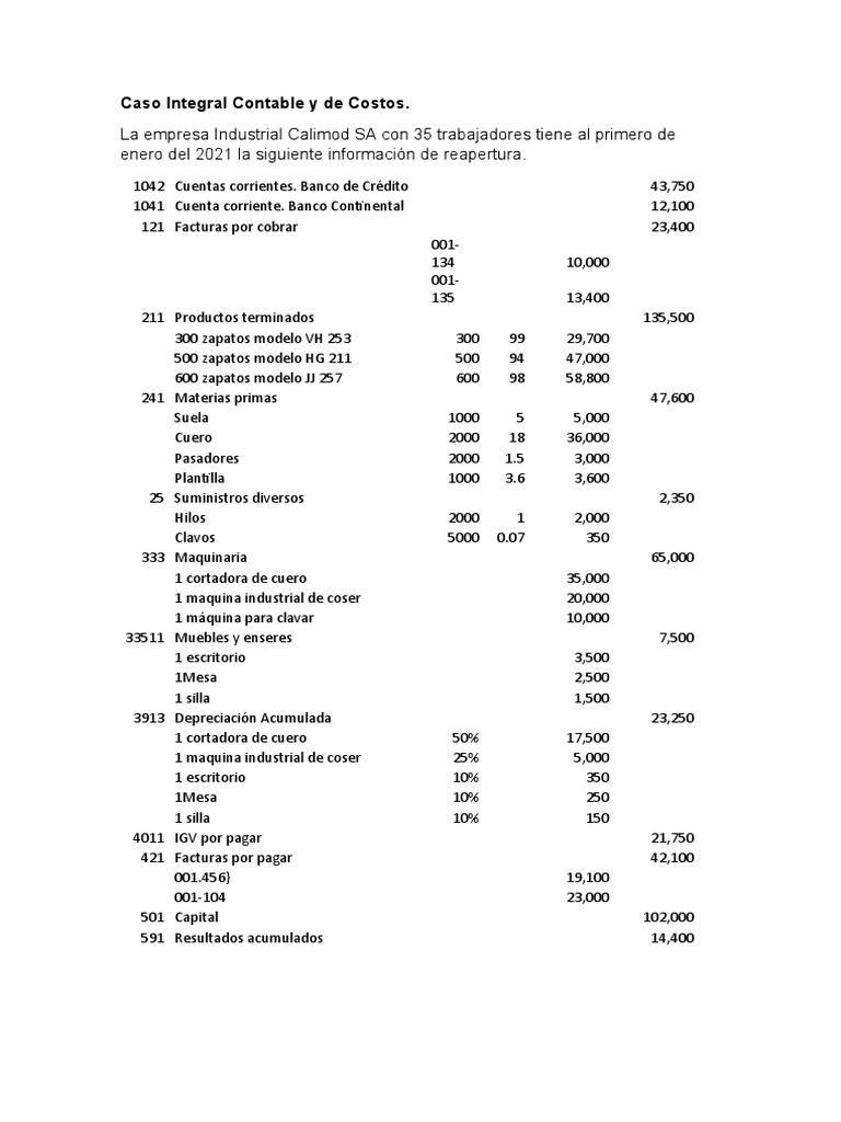Caso Contable y de Costos Calimod SA | PDF