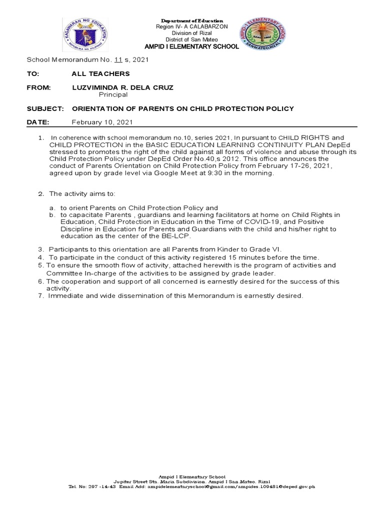 Parent Orientation on Child Protection | PDF | Social Institutions ...