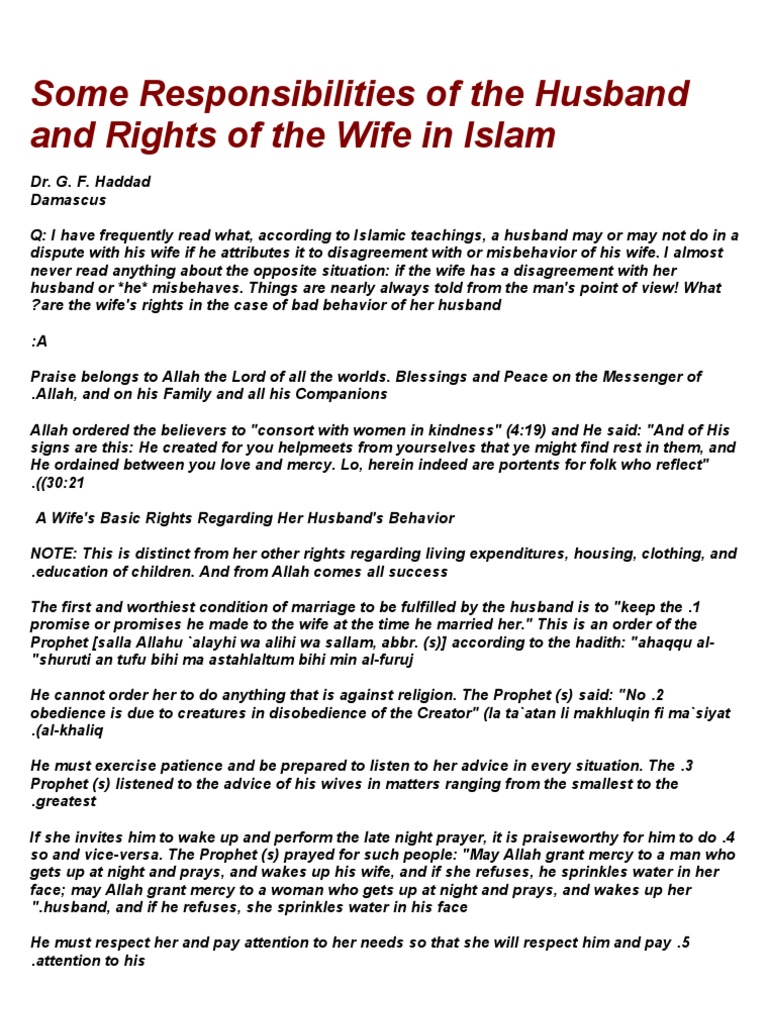 Roles Of Husband In Islam