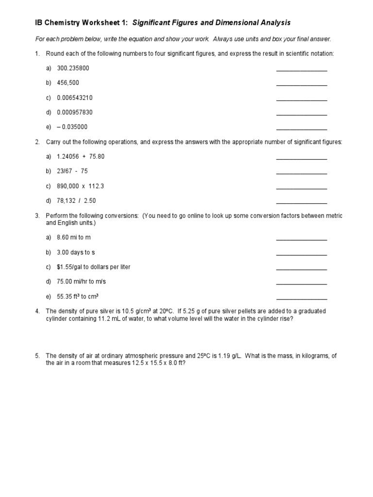 IB Chemistry: Dimensional Analysis & Sig Figs | PDF | Mole (Unit) | Oxide