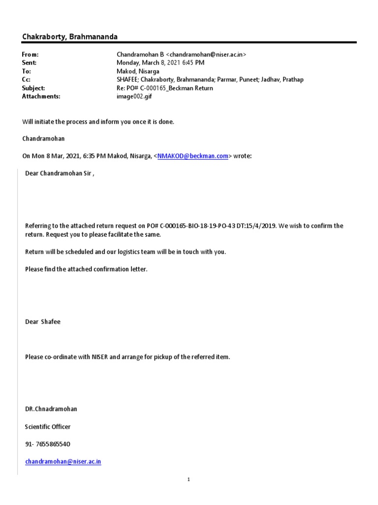 Niser Material Return Documenttion PDF Science