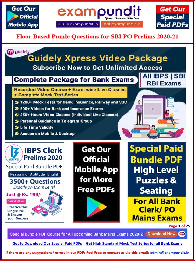 Floor Based Puzzle Questions For SBI PO Prelims 202021 PDF