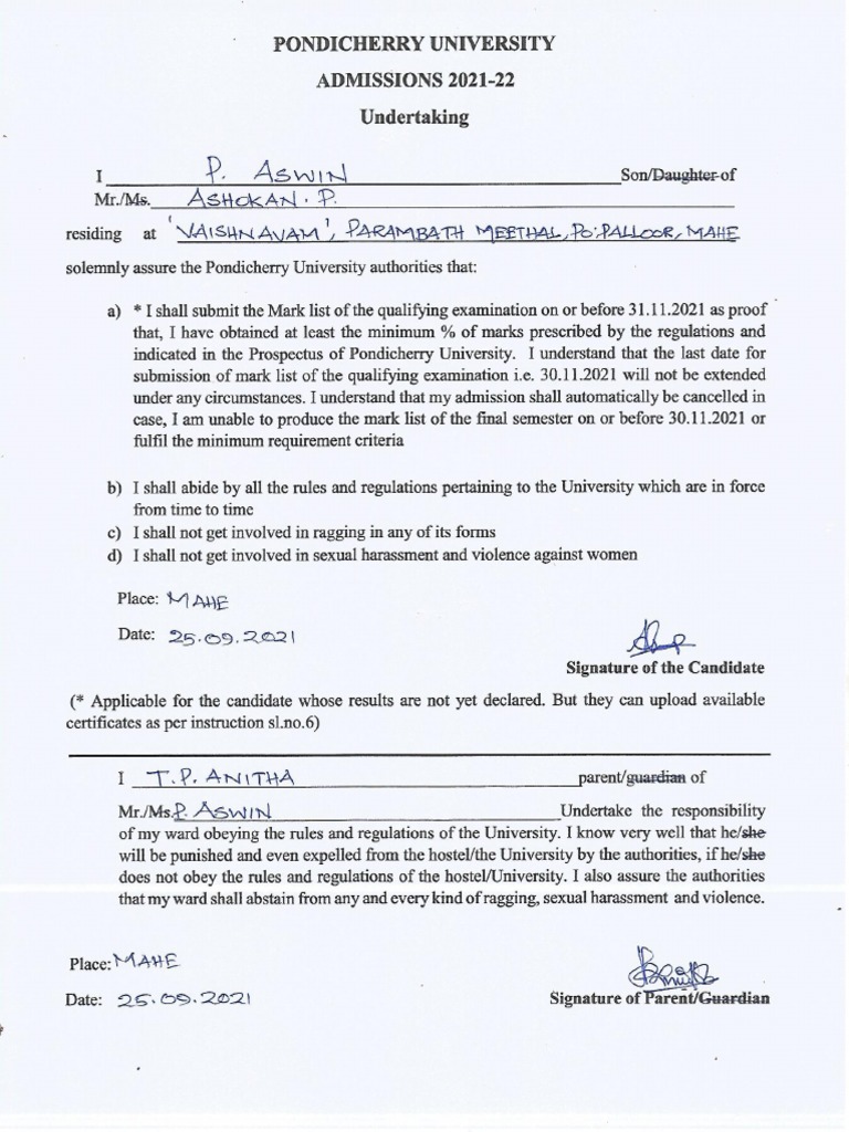 Undertaking Form PDF