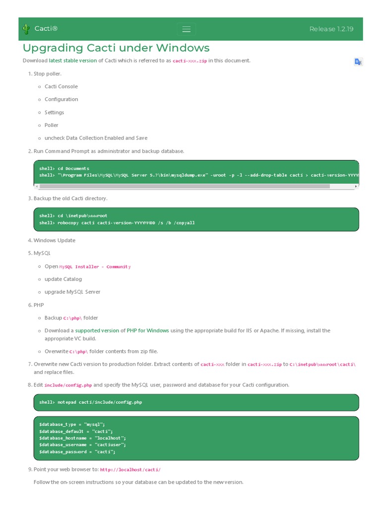 Upgrading Cacti Under Windows | PDF | My Sql | Php