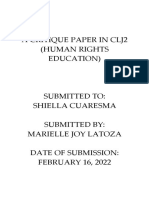 A Critique Paper in Clj2 (Human Rights Education)
