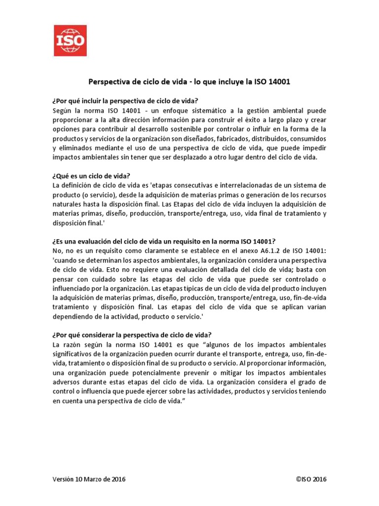 Perspectiva de Ciclo de Vida ISO 14001 | PDF | Evaluación del ciclo de ...