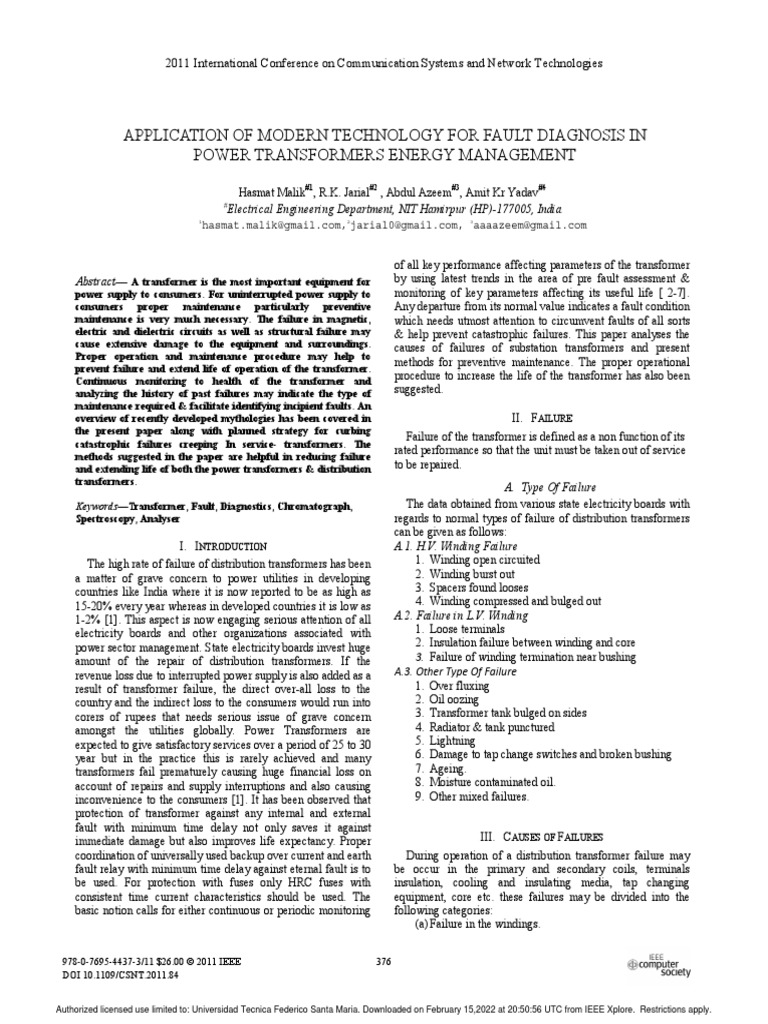 Application of Modern Technology For Fault Diagnosis in Power ...