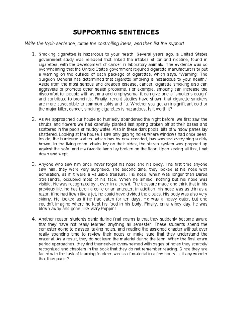 Supporting Sentences & Unity Cigarette Tobacco Smoking