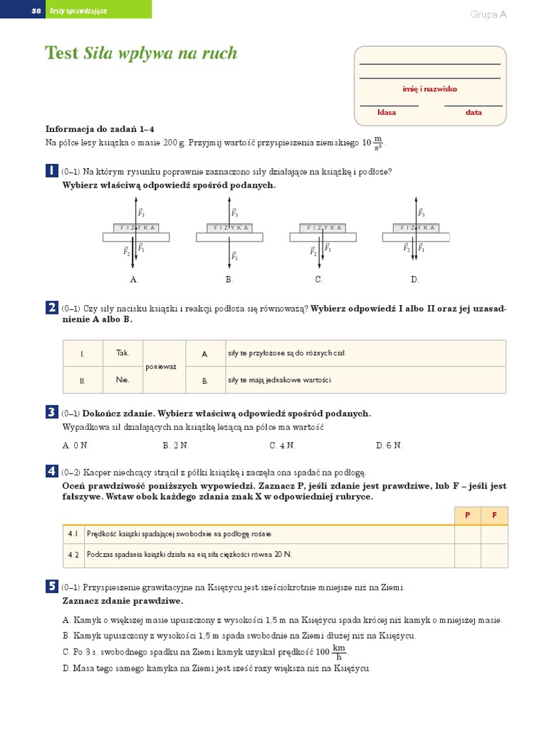 Testsprawdzajacy3silawplywanaruchgrupaa Klasa 7 | PDF