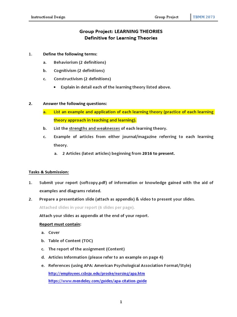 Learning Theories Group Project Report | PDF | Instructional Design ...