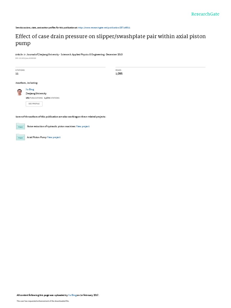 Effect of Case Drain Pressure On Slipperswashplate PDF Pump Piston