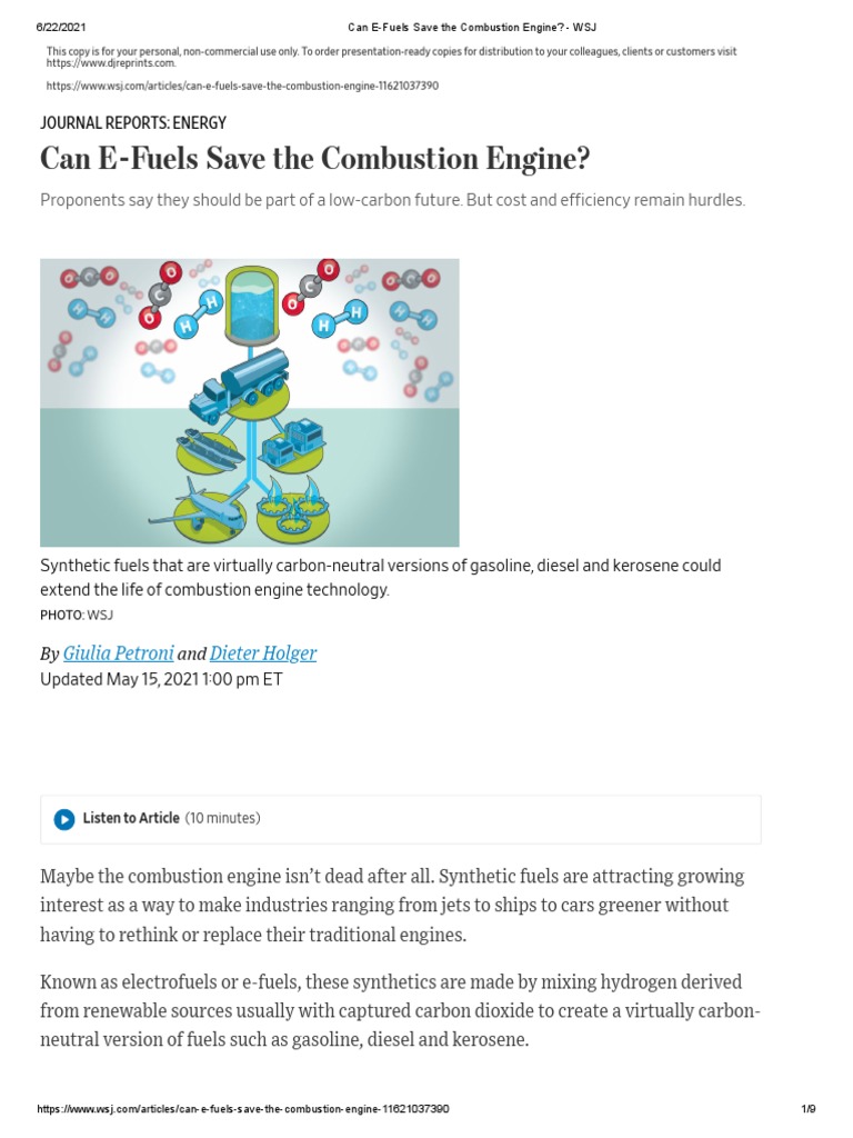 Can E-Fuels Save The Combustion Engine - WSJ | PDF | Fuels | Engines