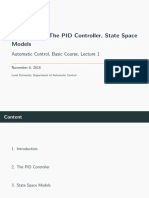 Introduction, The PID Controller, State Space Models: Automatic Control, Basic Course, Lecture 1