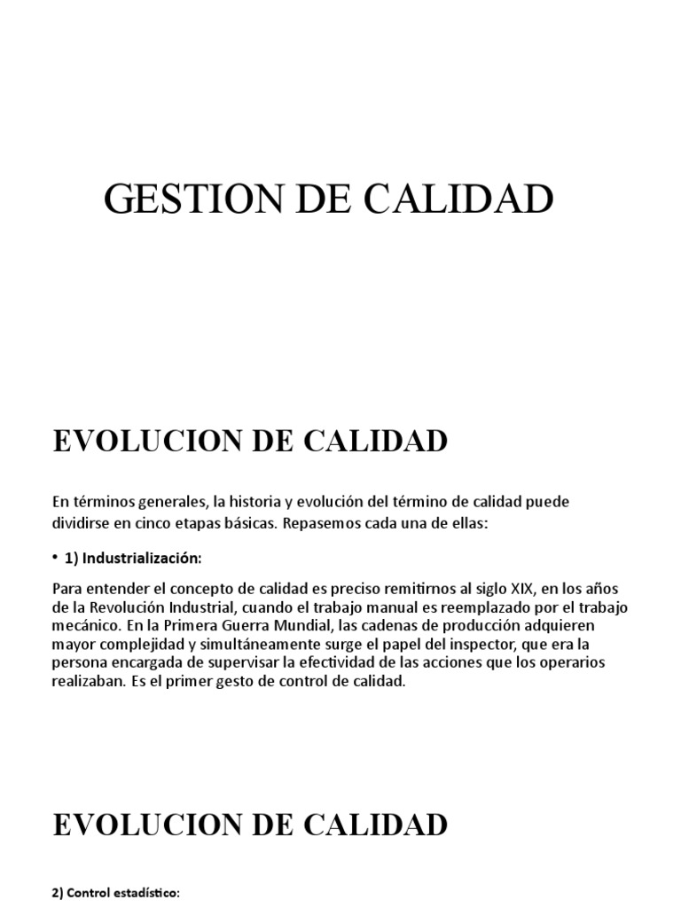 Evolución y Definición de Calidad | PDF | Gestión de la calidad ...