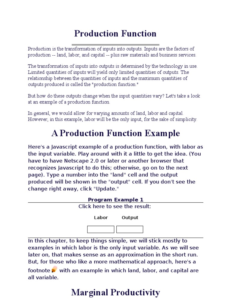 Production Function: Program Example 1 | PDF | Production Function ...
