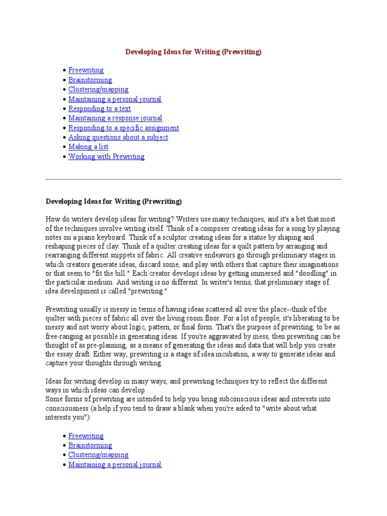 Prewriting Techniques for Idea Development | PDF | Essays | Brainstorming