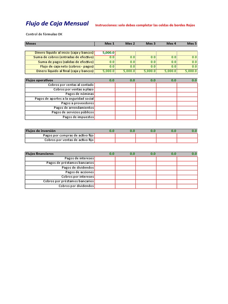 Formato De Estado De Flujo De Efectivo Mensual En Excel Informe
