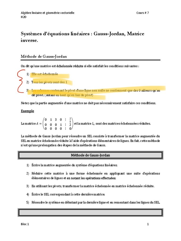 C7 Gauss Jordan | PDF | Matrice (Mathématiques) | Objets mathématiques