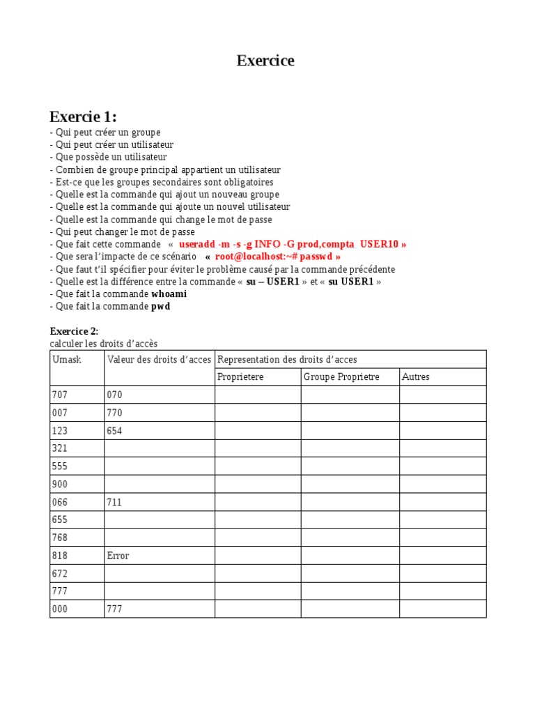 Exercices de Commandes Linux Corrigés | PDF | Fichier informatique ...