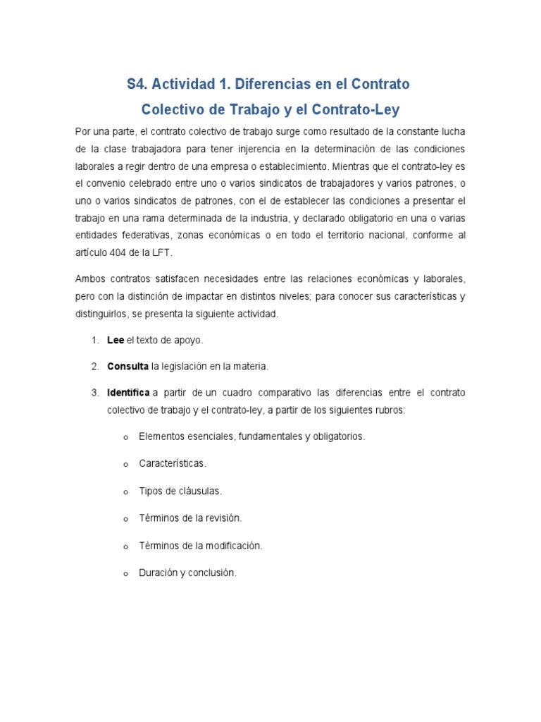 Diferencias entre Contrato Colectivo y Ley | PDF | Acuerdo colectivo ...