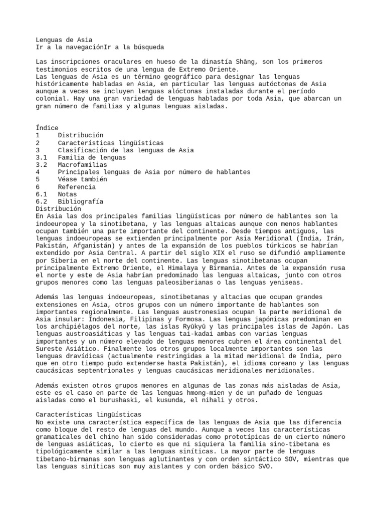 Lenguas de Asia PDF Idiomas de asia Lingüística