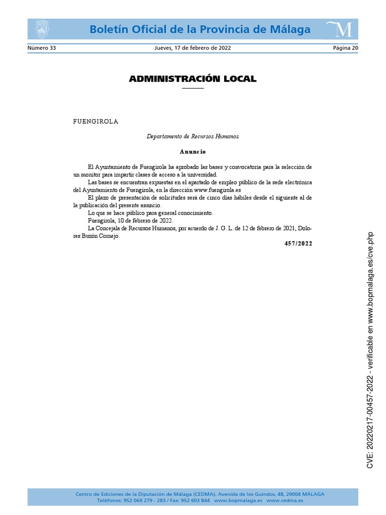 Boletín Oficial de La Provincia de Málaga PDF