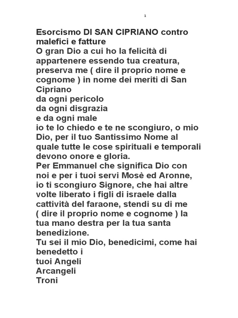 Preghiera Di San Cipriano Testo Esorcismo DI SAN CIPRIANO Contro Malefici e Fattur | PDF