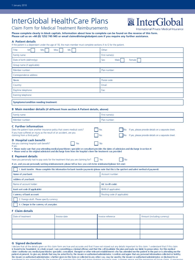 InterGlobal Medical Claim Form | PDF | Physician | Patient