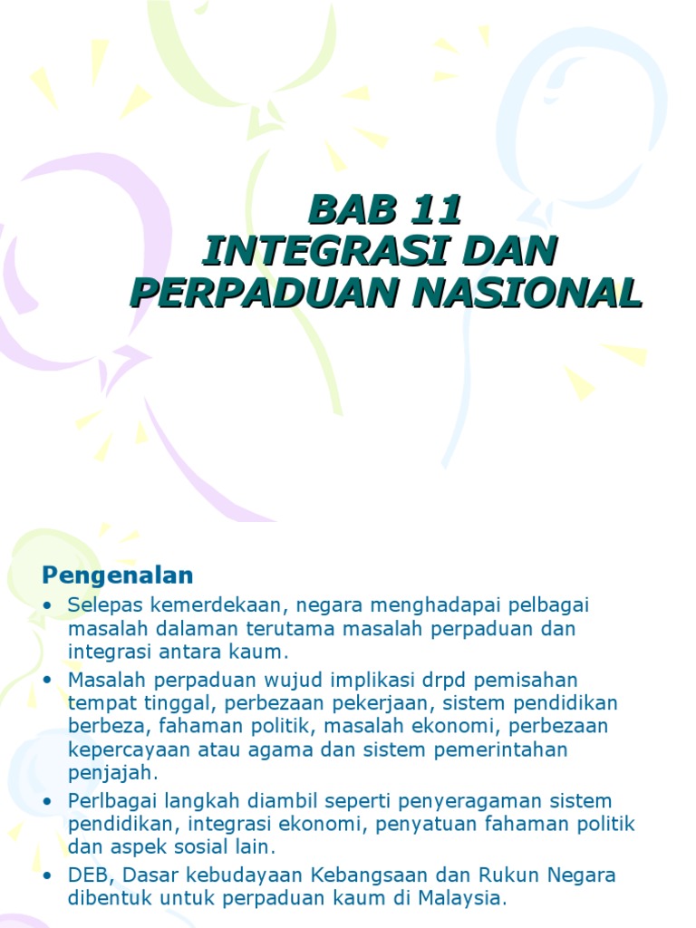 Bab 11 Integrasi Dan Perpaduan Nasional