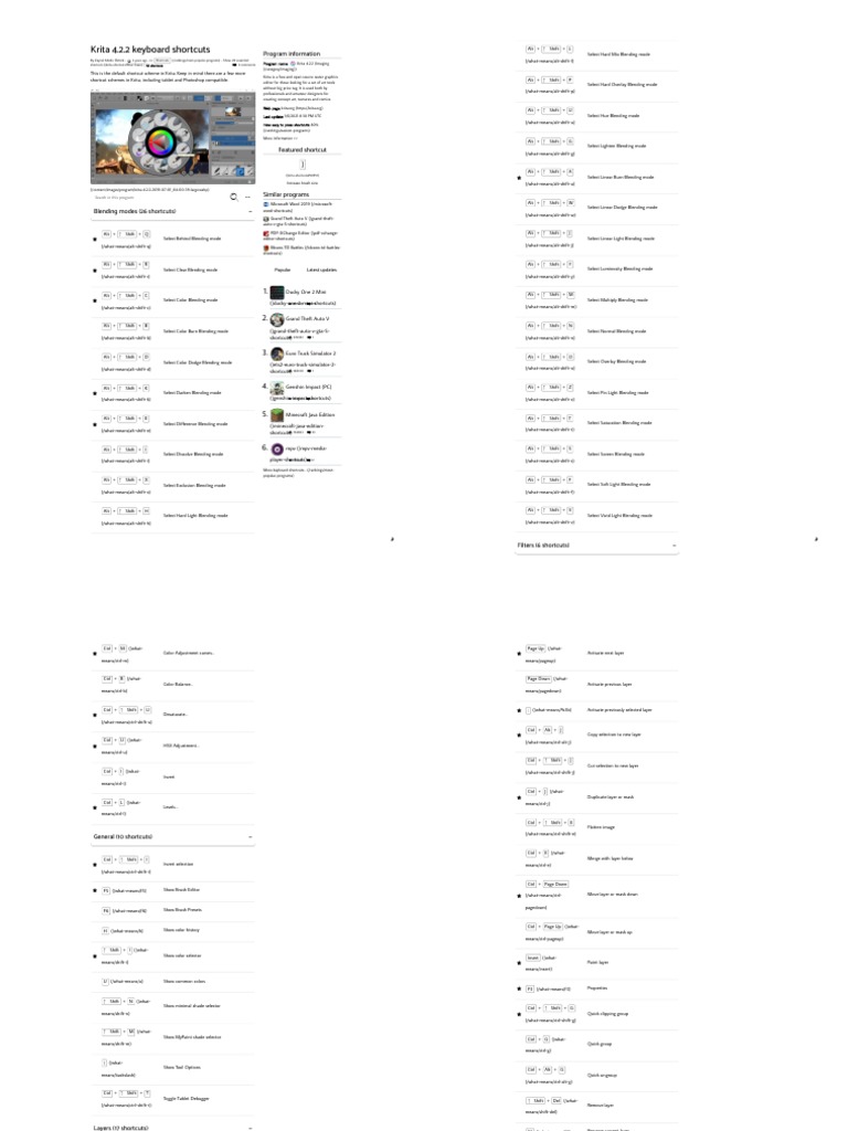 Krita 4.2.2 Keyboard Shortcuts Defkey | PDF | Computing | Software