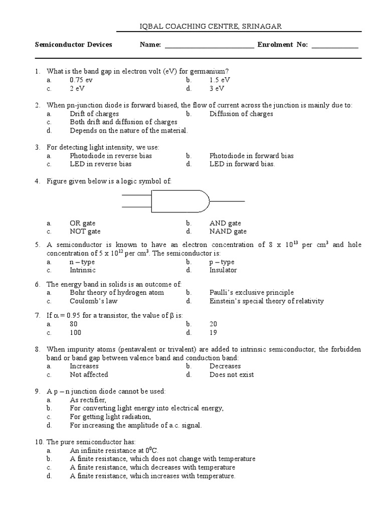 Semiconductor Devices Quiz Questions | PDF | Semiconductors | P–N Junction