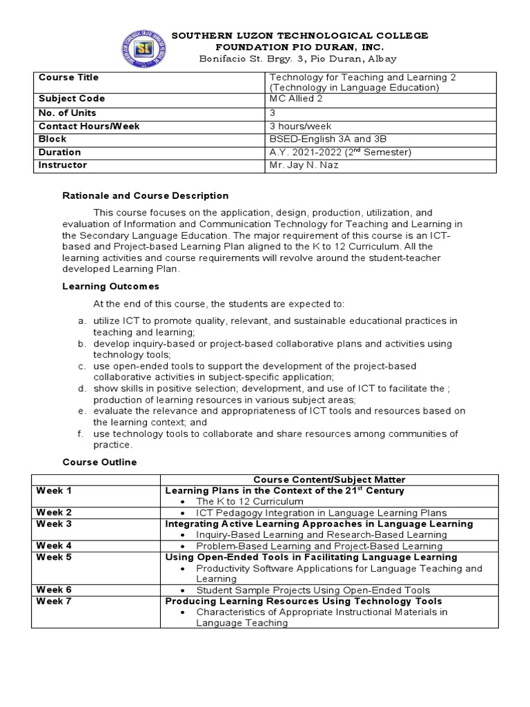 ICT in Language Education Course | PDF | Educational Technology ...