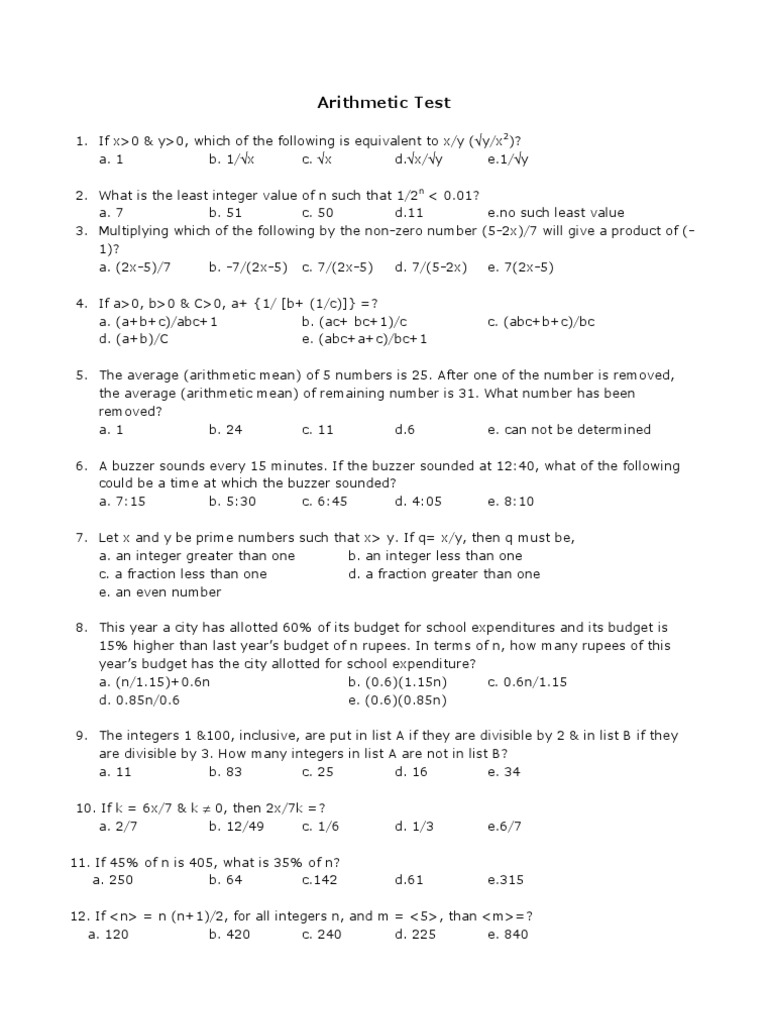 Arithmetic Practice Test 1 | Odds | Numbers