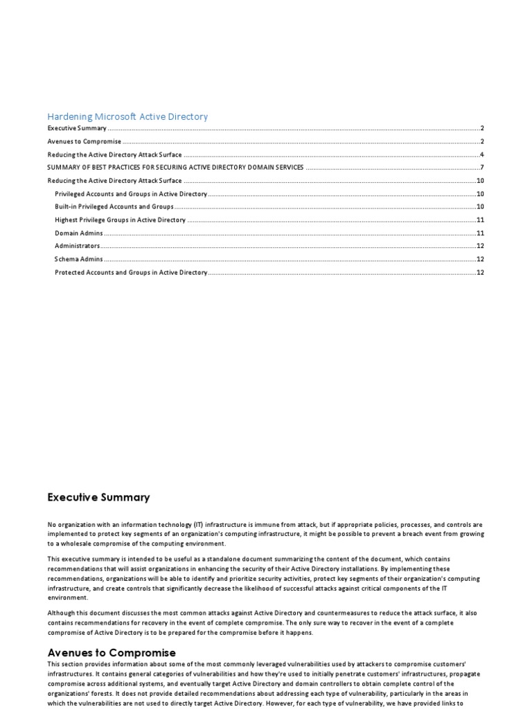 Active Directory Hardening Best Practices | PDF | Active Directory ...