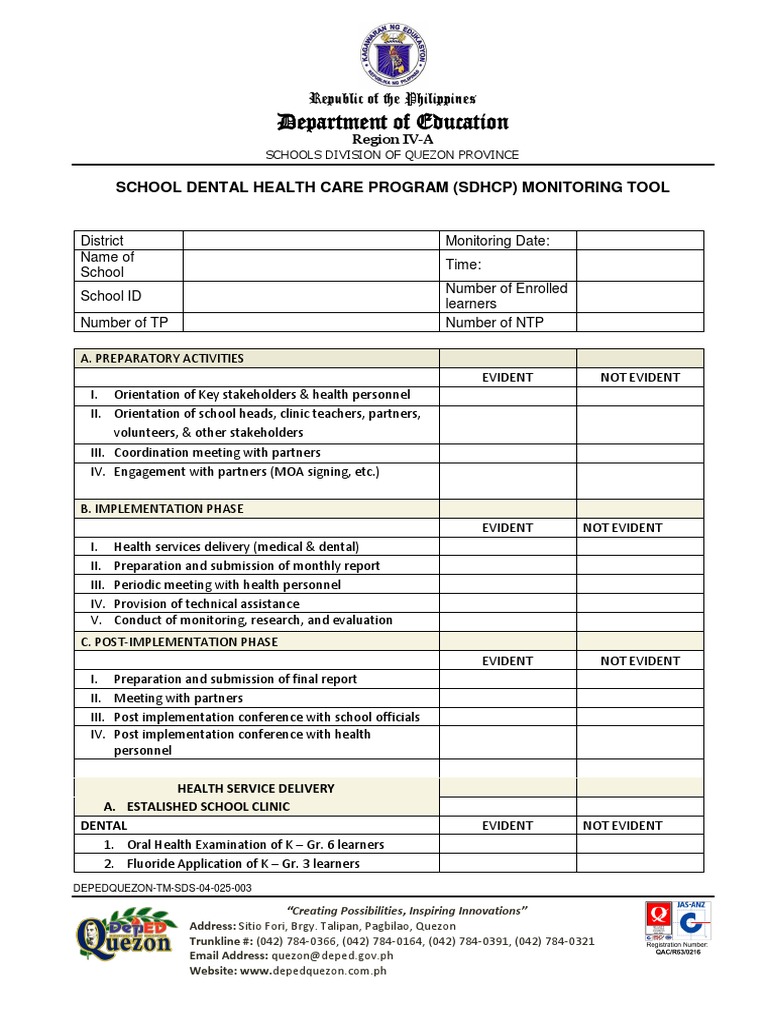Department of Education School Dental Health Care Program (SDHCP