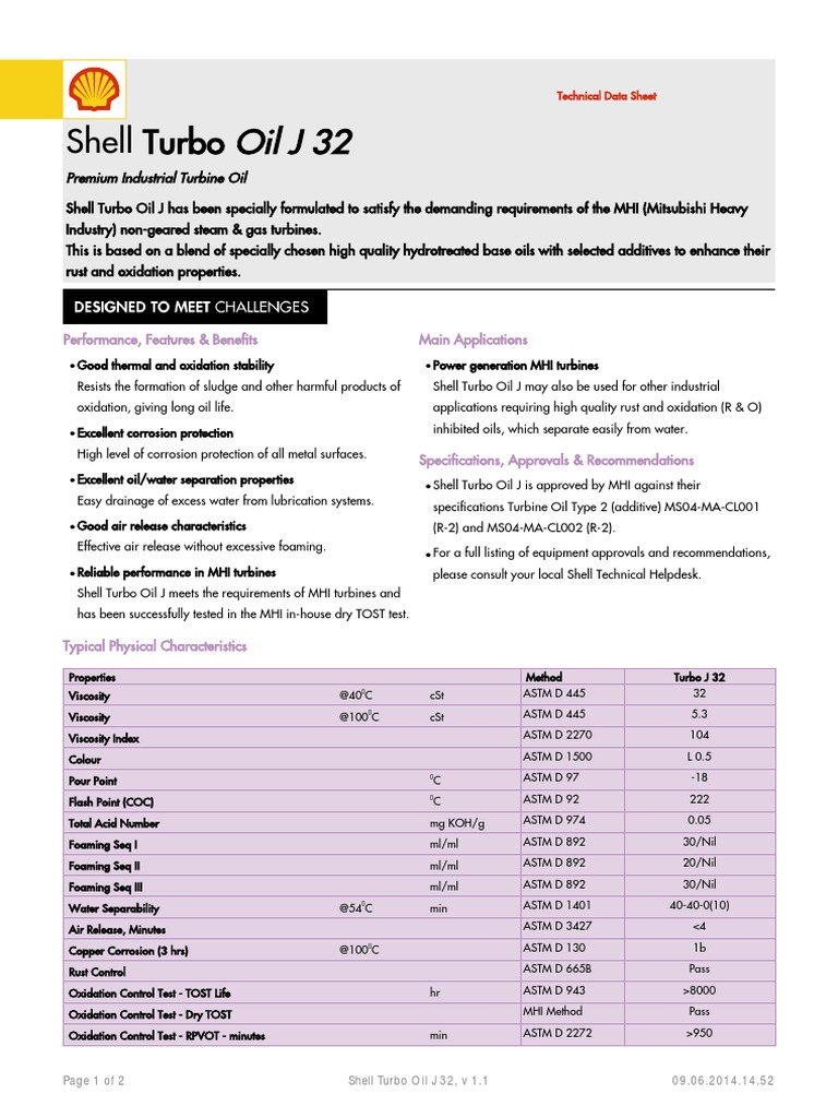 Shell Turbo Oil J 32 Overview | PDF | Motor Oil | Building Engineering