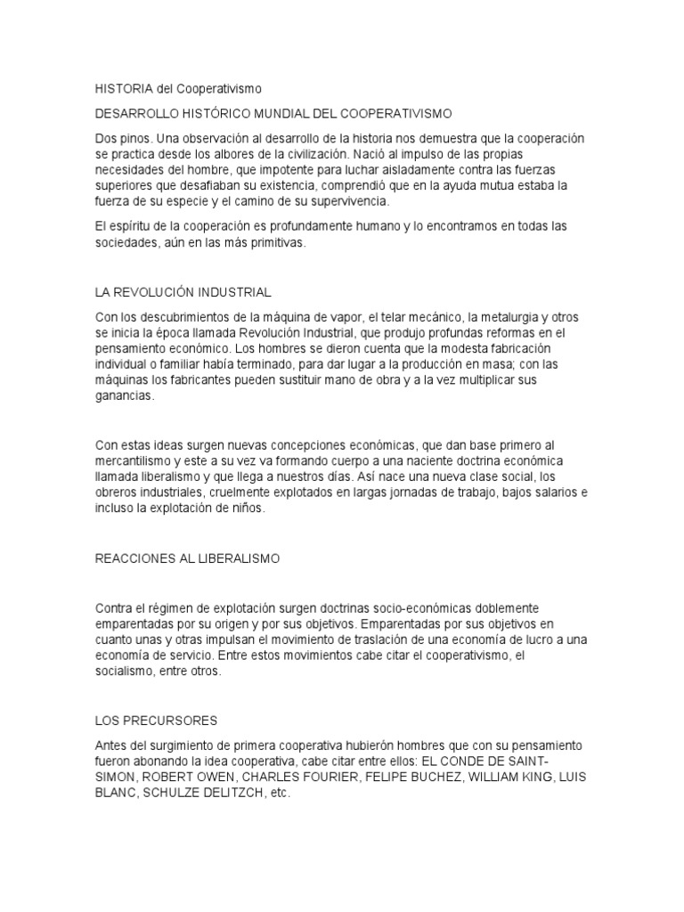 Historia del Cooperativismo Mundial | PDF | Cooperativa | Economias