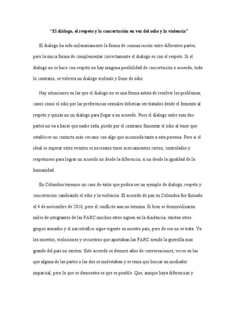 El Diálogo Y El Respeto Mutuo Como Fundamentos De La Paz Pdf Violencia