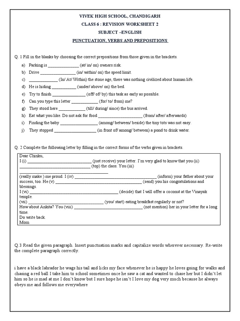 Class 6 English Revision Worksheet | PDF | Linguistics