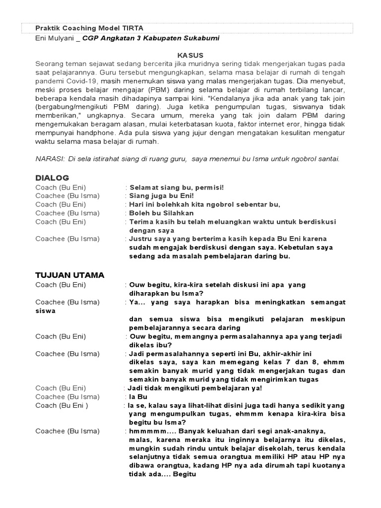 Contoh Dialog Coaching Model TIRTA | PDF