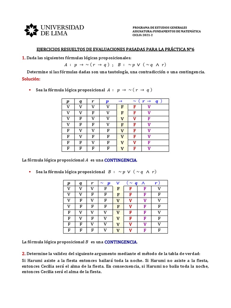 Ejercicios De Tablas De Verdad Resueltos Ejercicios Resueltos de Evaluaciones Fundamentos de Matematica | PDF |  Verdad | Sintaxis (Lógica)