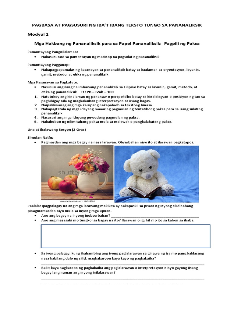 Modyul 1 Pagbasa At Pagsusuri Pdf