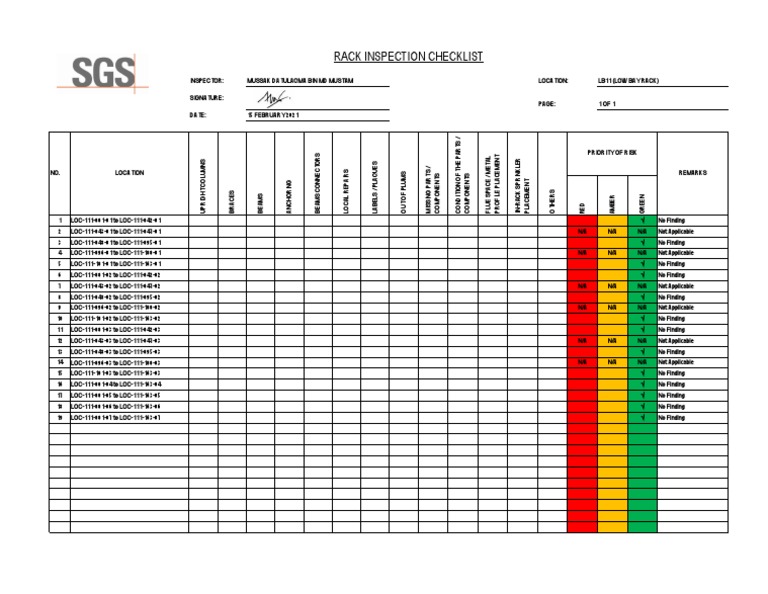 Lb11-Mussak-Rack Inspection Checklist | PDF