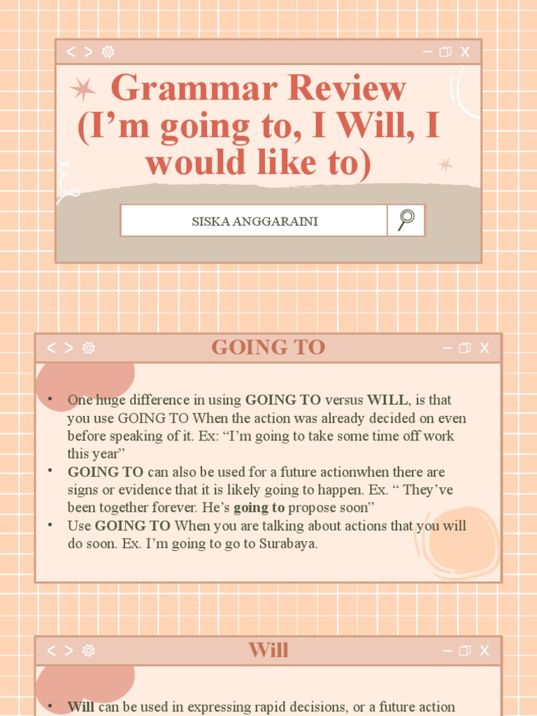 Grammar Review (I'm Going To, I Will, I Would Like To) : Siska ...