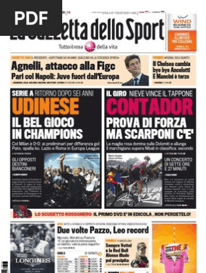 GAZZETTA DELLO SPORT 18 Mai 2008 - Veillée Scudetto Inter / Del Piero Juventus